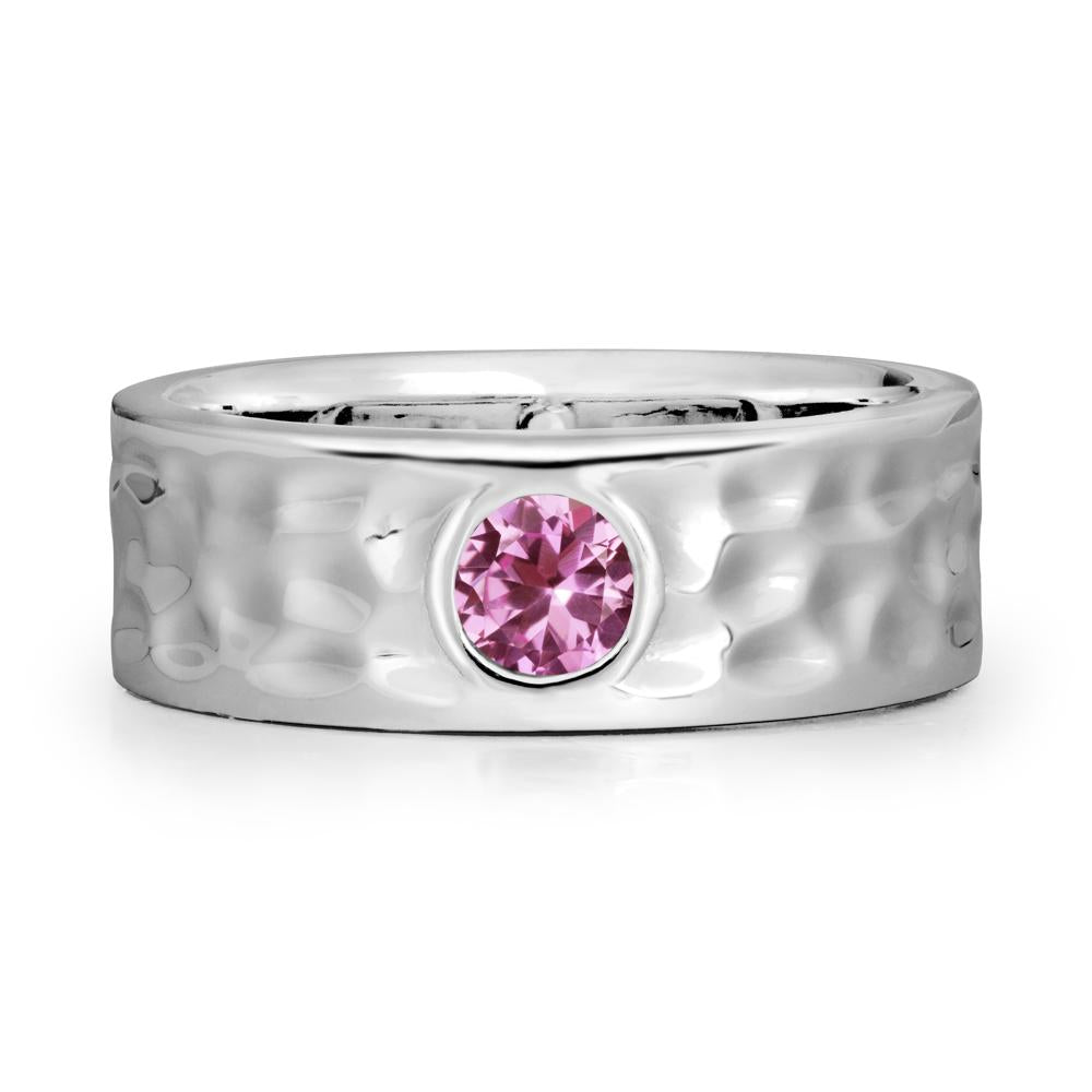 Hammered Wide Band Bezel Pink Sapphire Ring - LUO Jewelry #metal_14k white gold