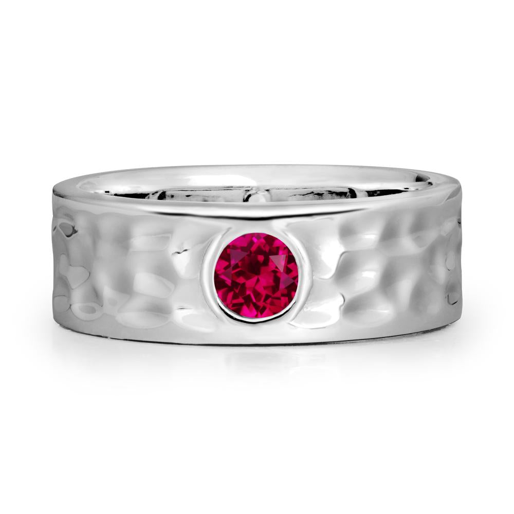 Rustic Hammered Wide Band Ruby Ring - LUO Jewelry #metal_sterling silver