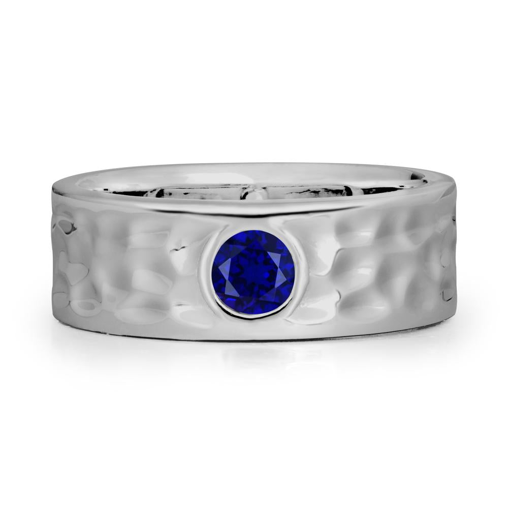 Round Sapphire Ring In Hammered Wide Band - LUO Jewelry #metal_platinum