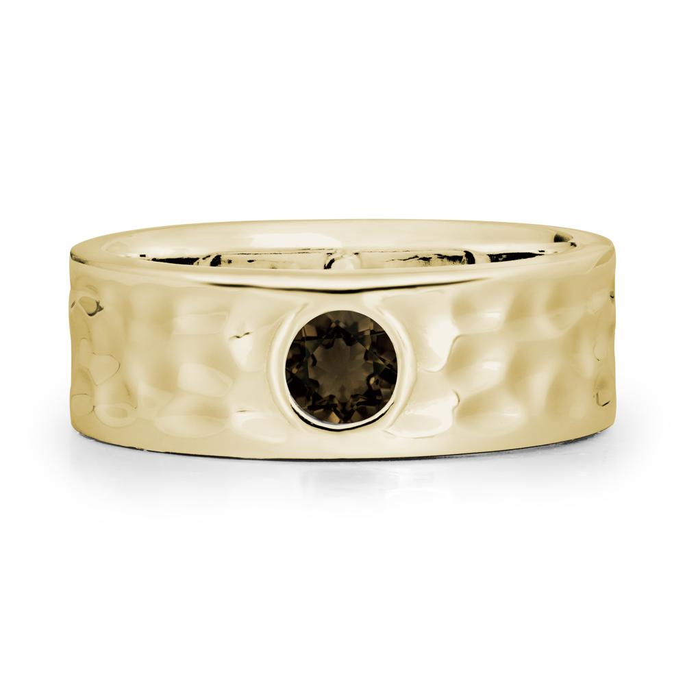 Men Wide Band Hammered Smoky Quartz Ring - LUO Jewelry #metal_14k yellow gold