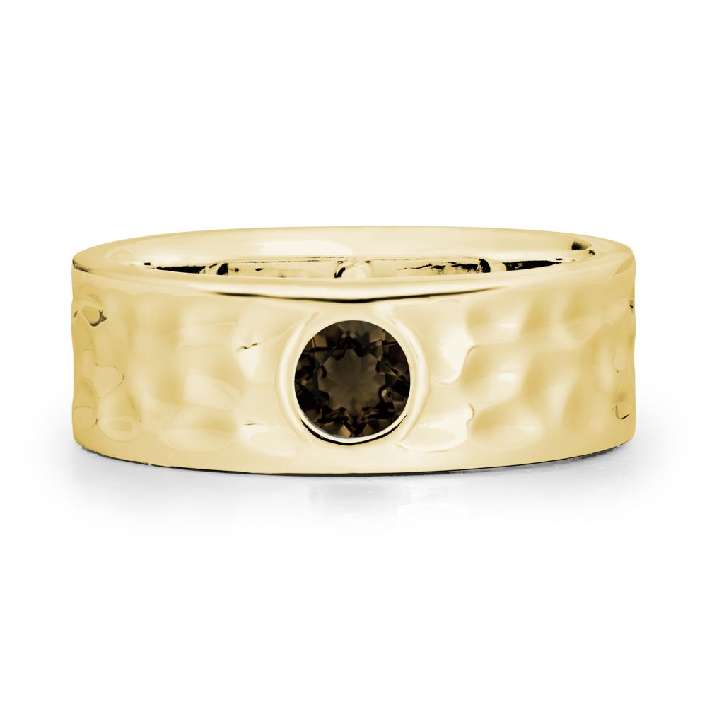 Men Wide Band Hammered Smoky Quartz Ring - LUO Jewelry #metal_18k yellow gold