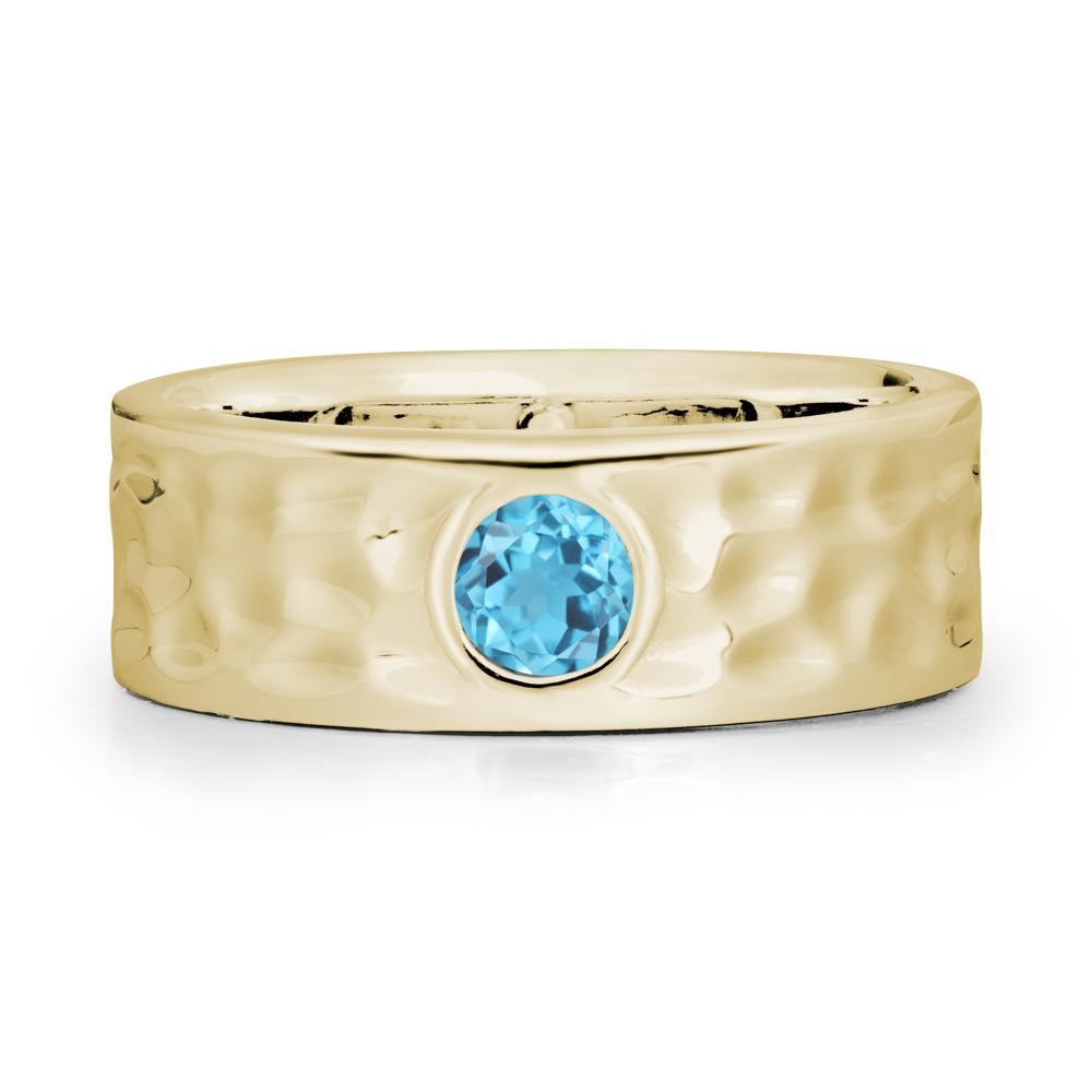 Hammered Wide Band Bezel Swiss Blue Topaz Ring - LUO Jewelry #metal_14k yellow gold