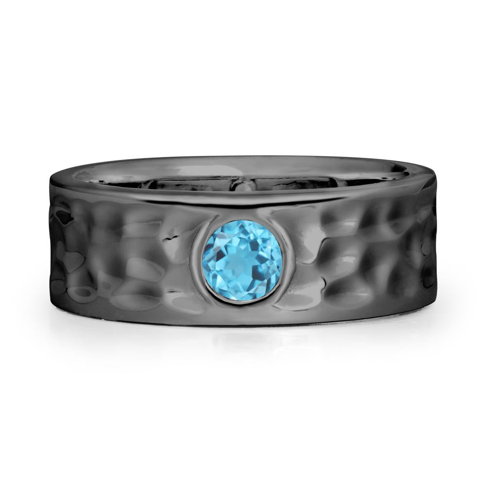 Hammered Wide Band Bezel Swiss Blue Topaz Ring - LUO Jewelry #metal_black finish sterling silver