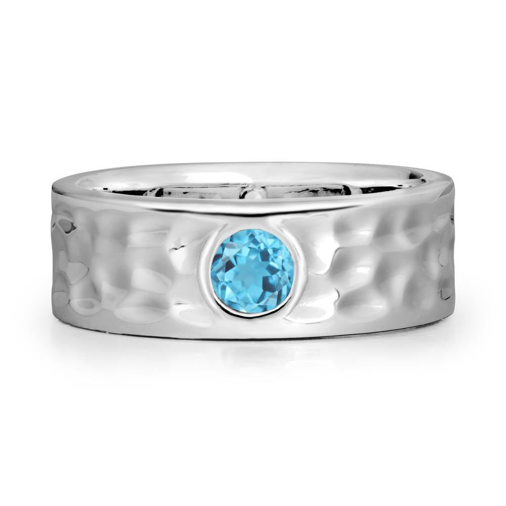 Hammered Wide Band Bezel Swiss Blue Topaz Ring - LUO Jewelry #metal_sterling silver
