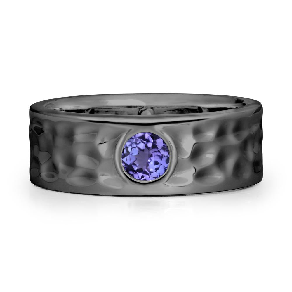 Rustic Hammered Wide Band Tanzanite Ring - LUO Jewelry #metal_black finish sterling silver