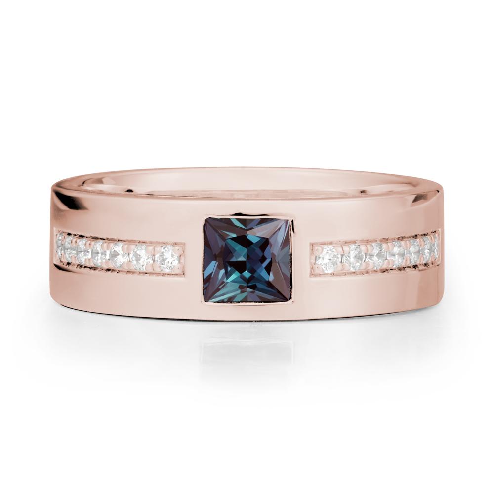 Men Wide Band Square Alexandrite Ring - LUO Jewelry #metal_14k rose gold