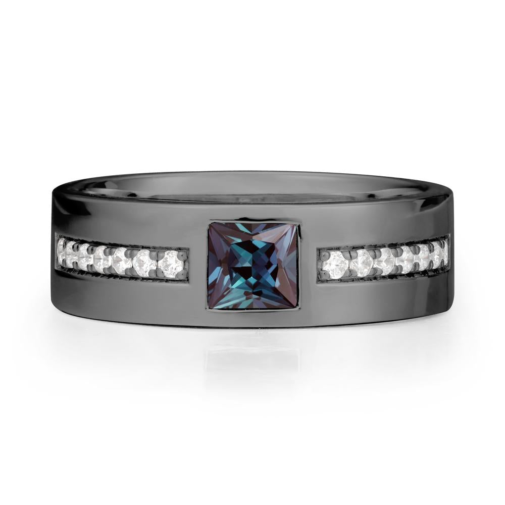 Men Wide Band Square Alexandrite Ring - LUO Jewelry #metal_black finish sterling silver