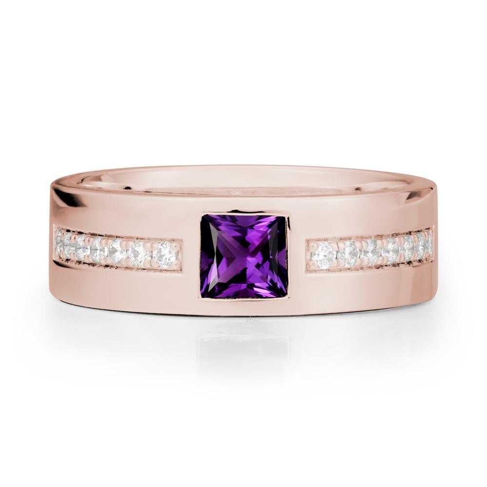 Square Amethyst Ring with Pav茅 Gems Band - LUO Jewelry #metal_14k rose gold