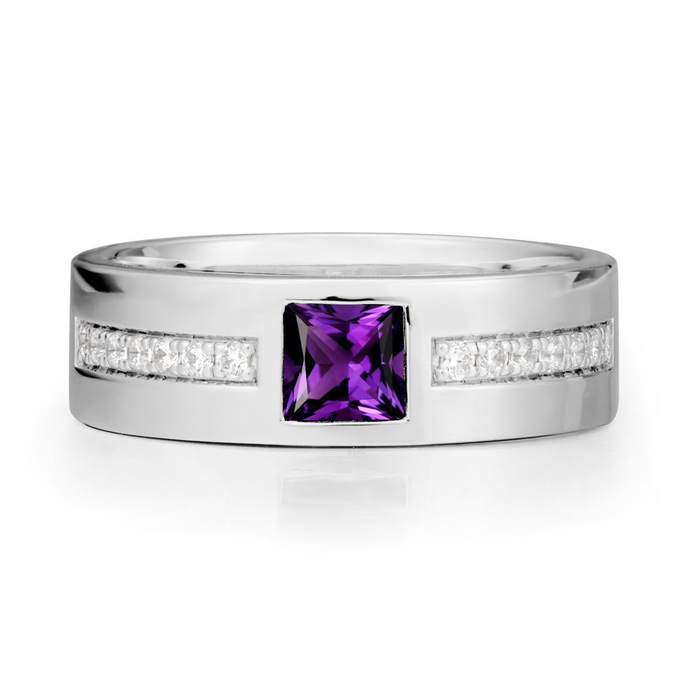 Square Amethyst Ring with Pav茅 Gems Band - LUO Jewelry #metal_14k white gold