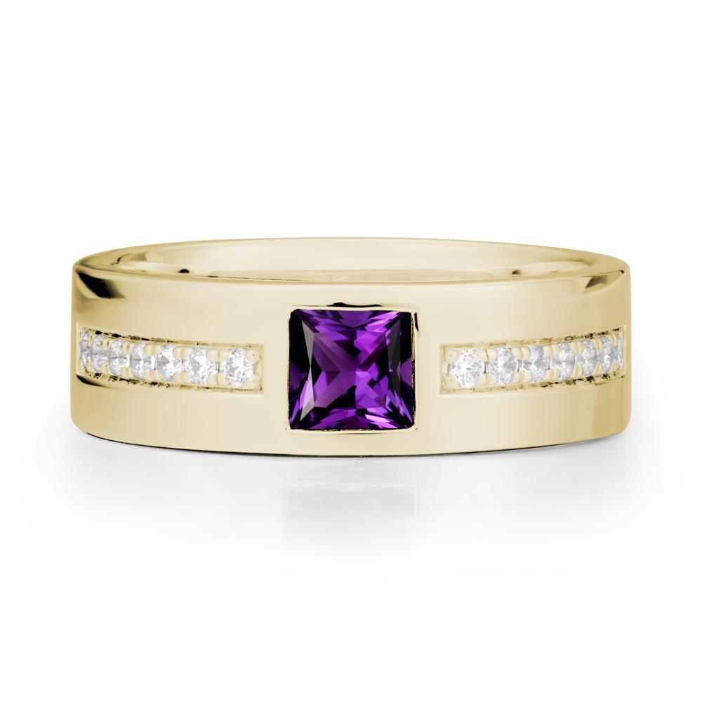 Square Amethyst Ring with Pav茅 Gems Band - LUO Jewelry #metal_14k yellow gold