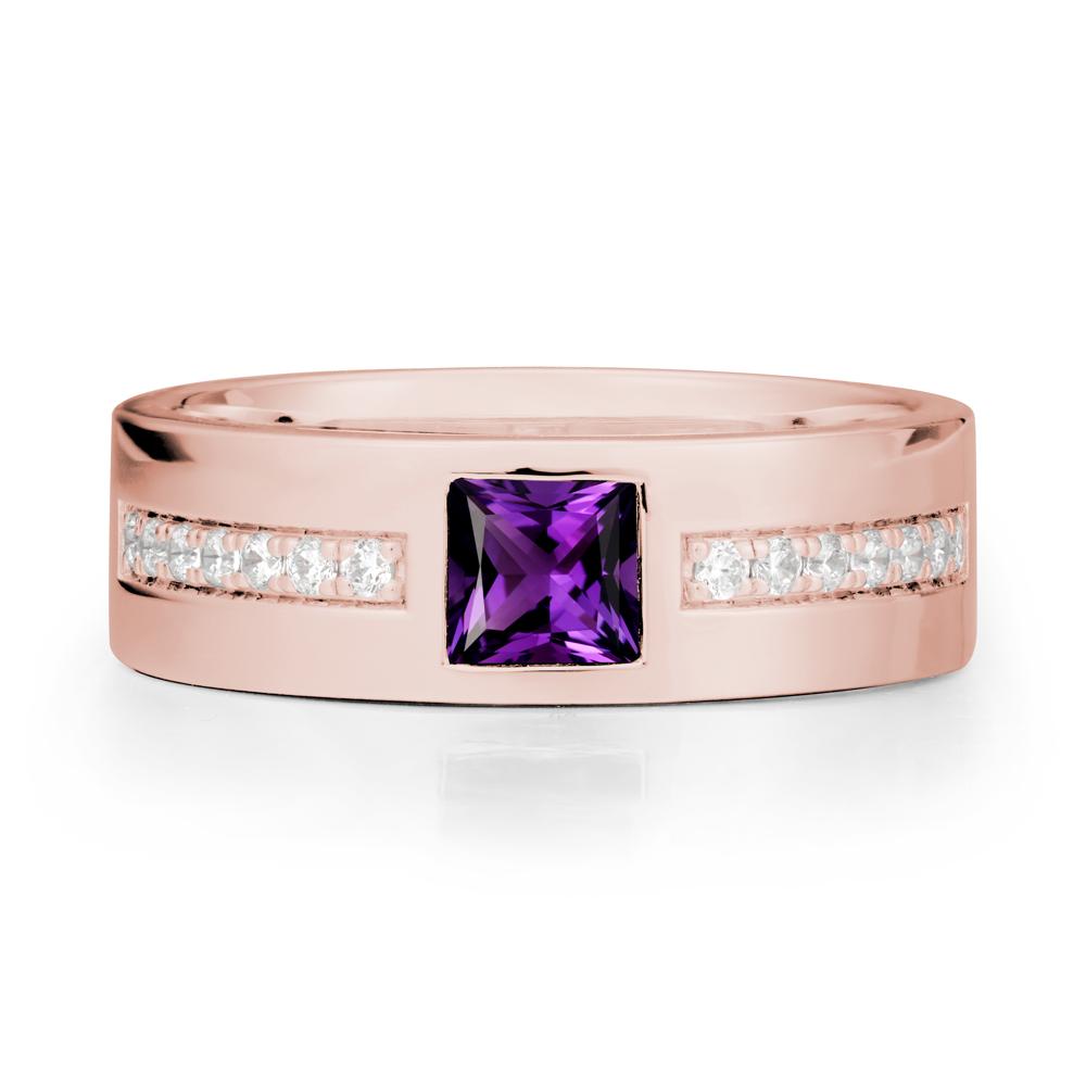 Square Amethyst Ring with Pav茅 Gems Band - LUO Jewelry #metal_18k rose gold
