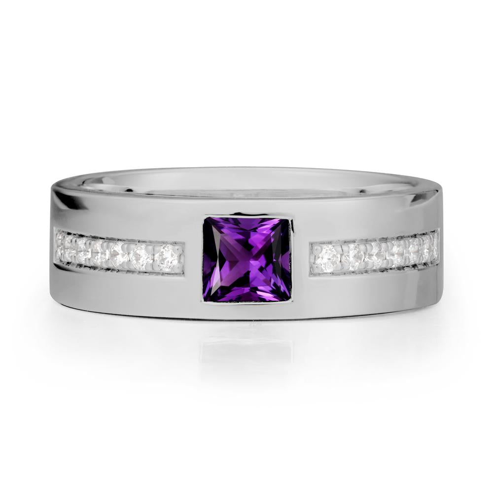 Square Amethyst Ring with Pav茅 Gems Band - LUO Jewelry #metal_platinum