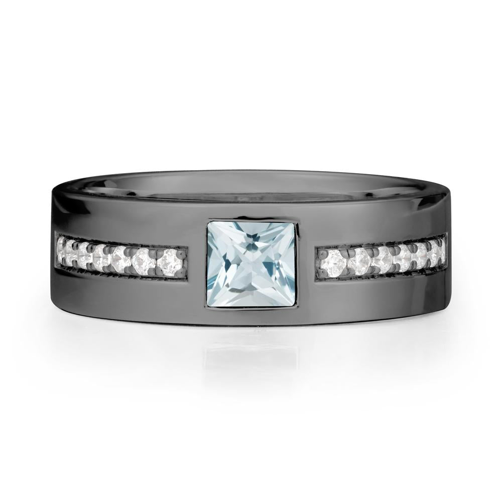 Men Wide Band Square Aquamarine Ring - LUO Jewelry #metal_black finish sterling silver