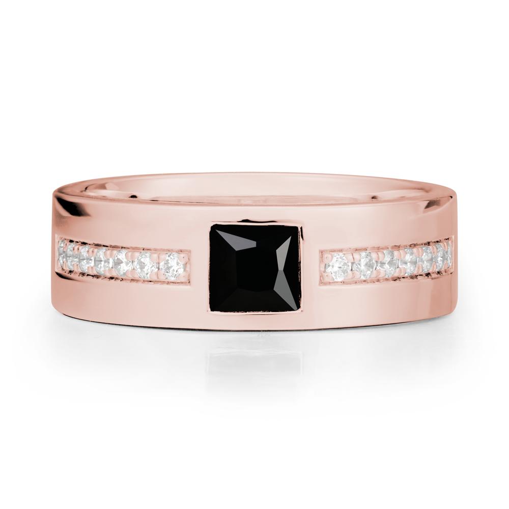 Square Black Spinel Ring with Pav茅 Gems Band - LUO Jewelry #metal_18k rose gold