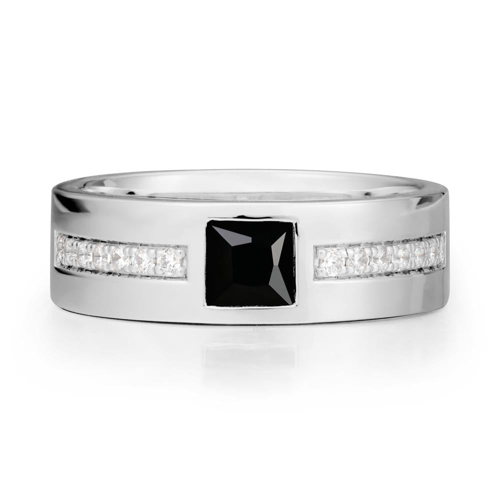 Square Black Spinel Ring with Pav茅 Gems Band - LUO Jewelry #metal_18k white gold