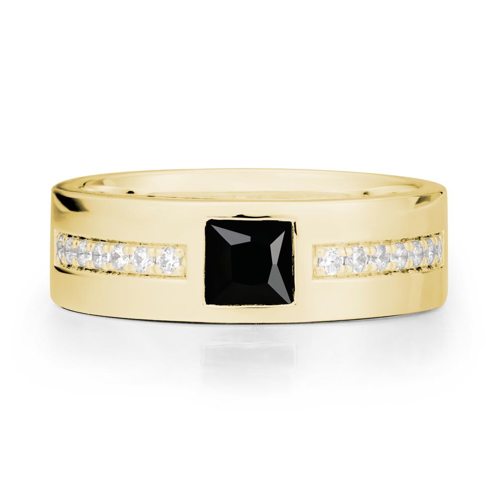 Square Black Spinel Ring with Pav茅 Gems Band - LUO Jewelry #metal_18k yellow gold