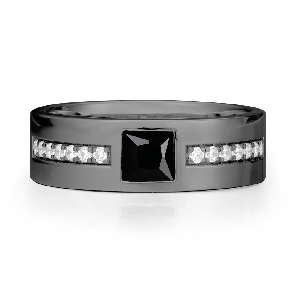 Square Black Spinel Ring with Pav茅 Gems Band - LUO Jewelry #metal_black finish sterling silver
