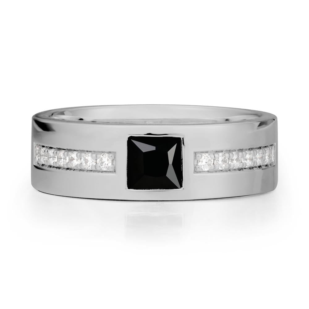 Square Black Spinel Ring with Pav茅 Gems Band - LUO Jewelry #metal_platinum