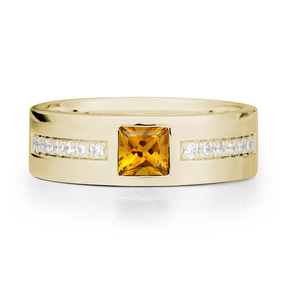 Men Wide Band Square Citrine Ring - LUO Jewelry #metal_14k yellow gold