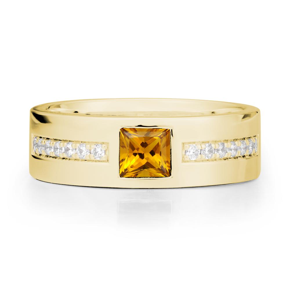 Men Wide Band Square Citrine Ring - LUO Jewelry #metal_18k yellow gold