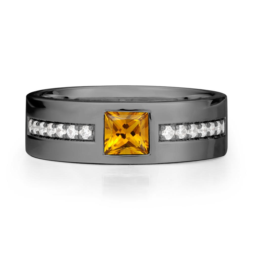 Men Wide Band Square Citrine Ring - LUO Jewelry #metal_black finish sterling silver