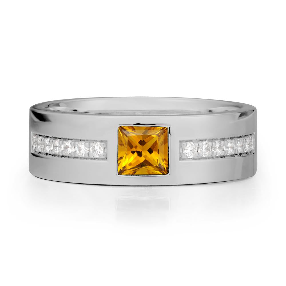 Men Wide Band Square Citrine Ring - LUO Jewelry #metal_platinum