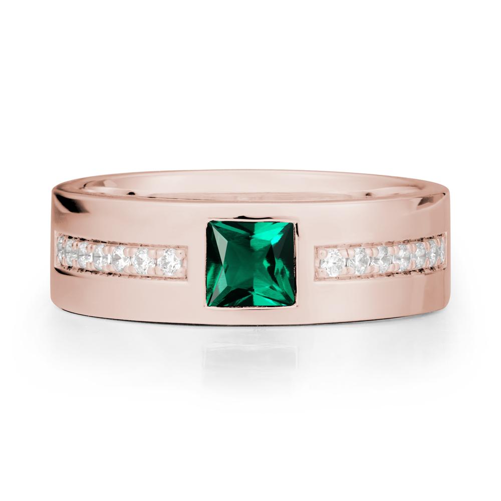 Square Emerald Ring with Pav茅 Gems Band - LUO Jewelry #metal_14k rose gold