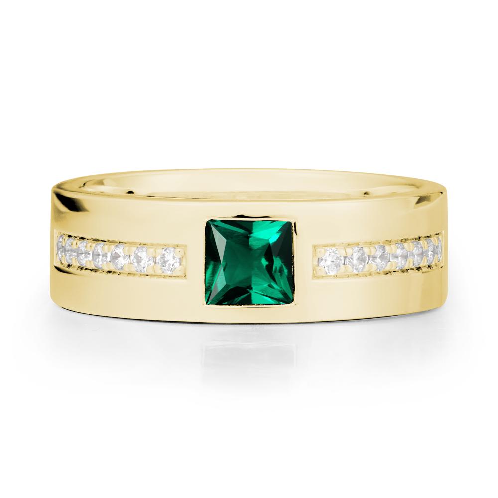 Square Emerald Ring with Pav茅 Gems Band - LUO Jewelry #metal_18k yellow gold