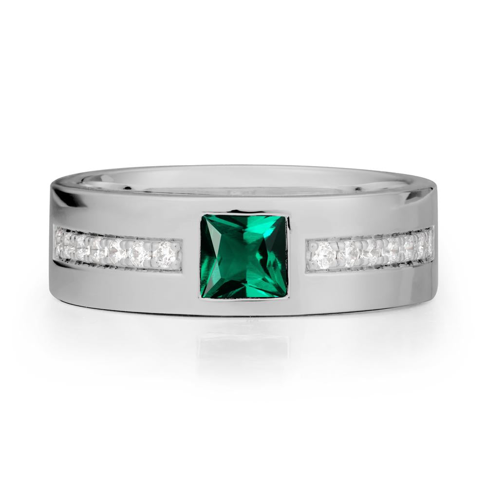 Square Emerald Ring with Pav茅 Gems Band - LUO Jewelry #metal_platinum
