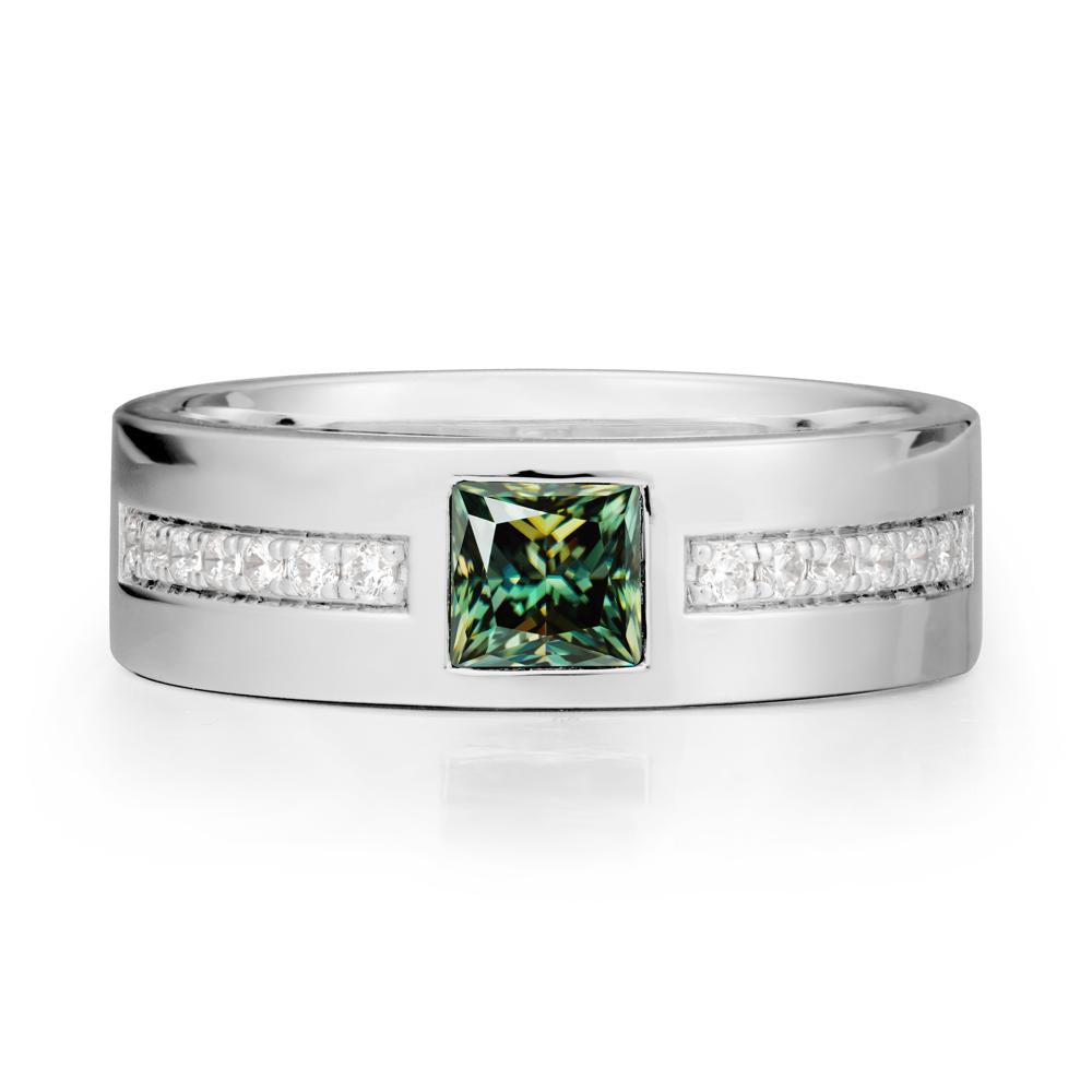 Men Wide Band Square Green Moissanite Ring - LUO Jewelry #metal_sterling silver