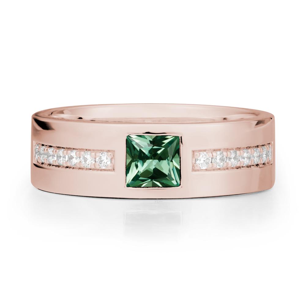 Square Green Sapphire Ring with Pav茅 Gems Band - LUO Jewelry #metal_14k rose gold