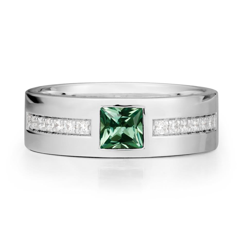 Square Green Sapphire Ring with Pav茅 Gems Band - LUO Jewelry #metal_sterling silver