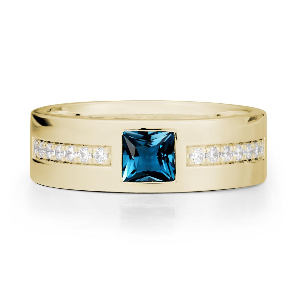 Men Wide Band Square London Blue Topaz Ring - LUO Jewelry #metal_14k yellow gold