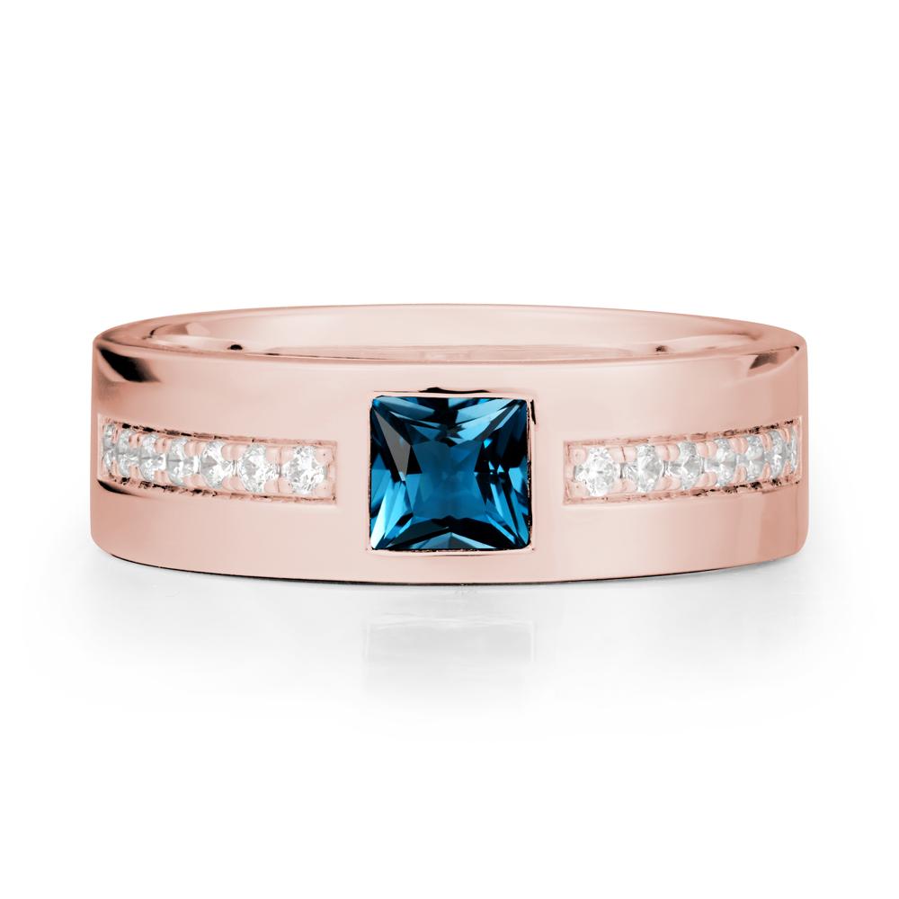 Men Wide Band Square London Blue Topaz Ring - LUO Jewelry #metal_18k rose gold