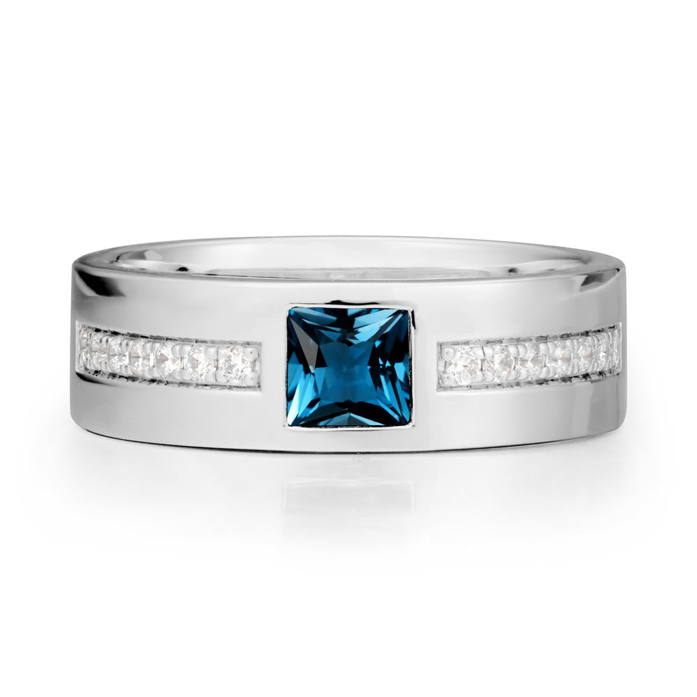 Men Wide Band Square London Blue Topaz Ring - LUO Jewelry #metal_18k white gold