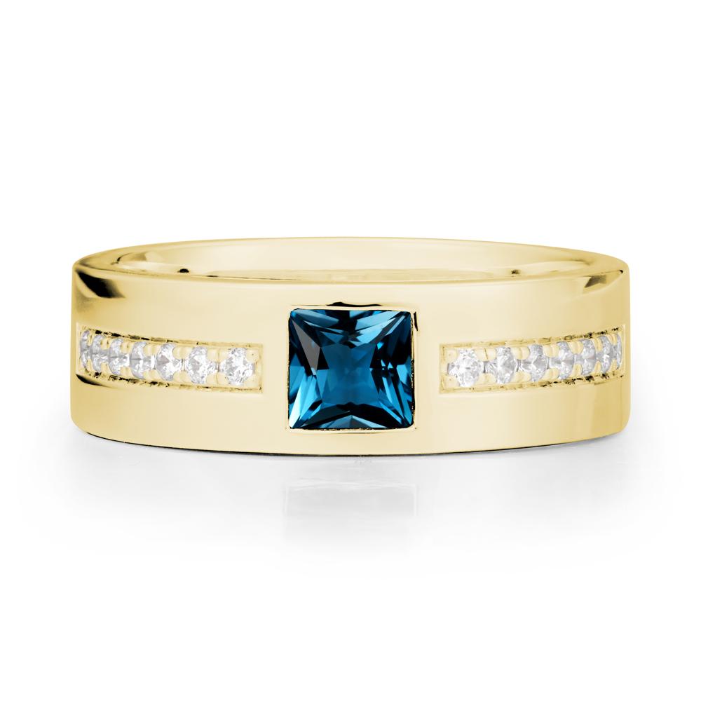 Men Wide Band Square London Blue Topaz Ring - LUO Jewelry #metal_18k yellow gold