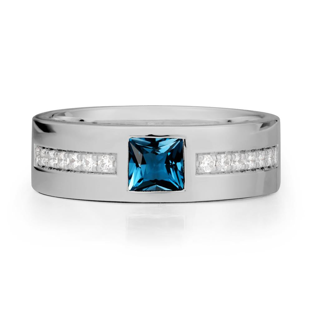 Men Wide Band Square London Blue Topaz Ring - LUO Jewelry #metal_platinum