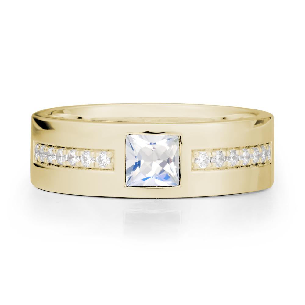 Men Wide Band Square Moonstone Ring - LUO Jewelry #metal_14k yellow gold