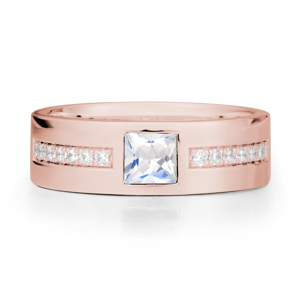 Men Wide Band Square Moonstone Ring - LUO Jewelry #metal_18k rose gold