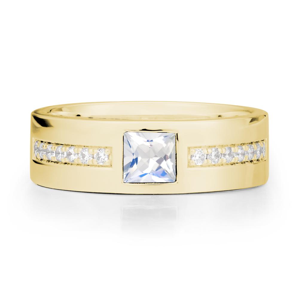 Men Wide Band Square Moonstone Ring - LUO Jewelry #metal_18k yellow gold