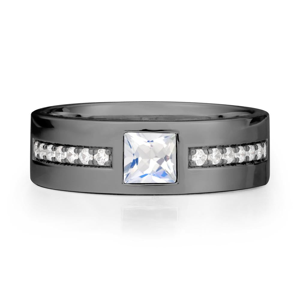 Men Wide Band Square Moonstone Ring - LUO Jewelry #metal_black finish sterling silver