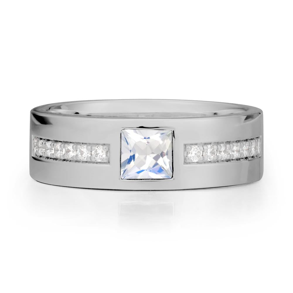 Men Wide Band Square Moonstone Ring - LUO Jewelry #metal_platinum