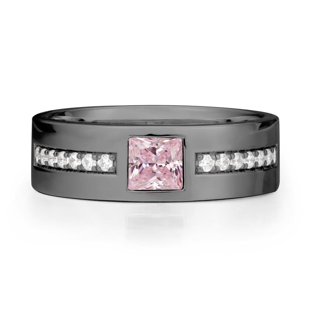 Square Pink Cubic Zirconia Ring with Pav茅 Gems Band - LUO Jewelry #metal_black finish sterling silver