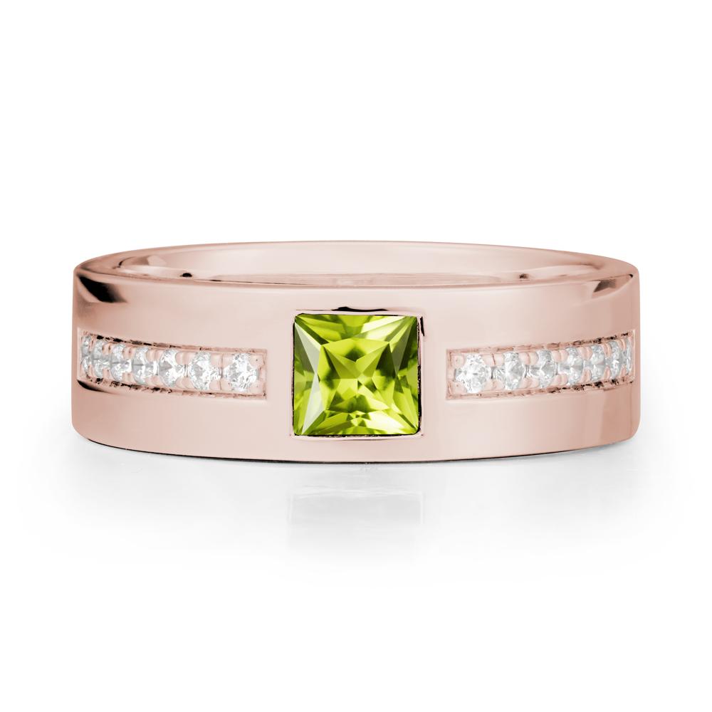Men Wide Band Square Peridot Ring - LUO Jewelry #metal_14k rose gold