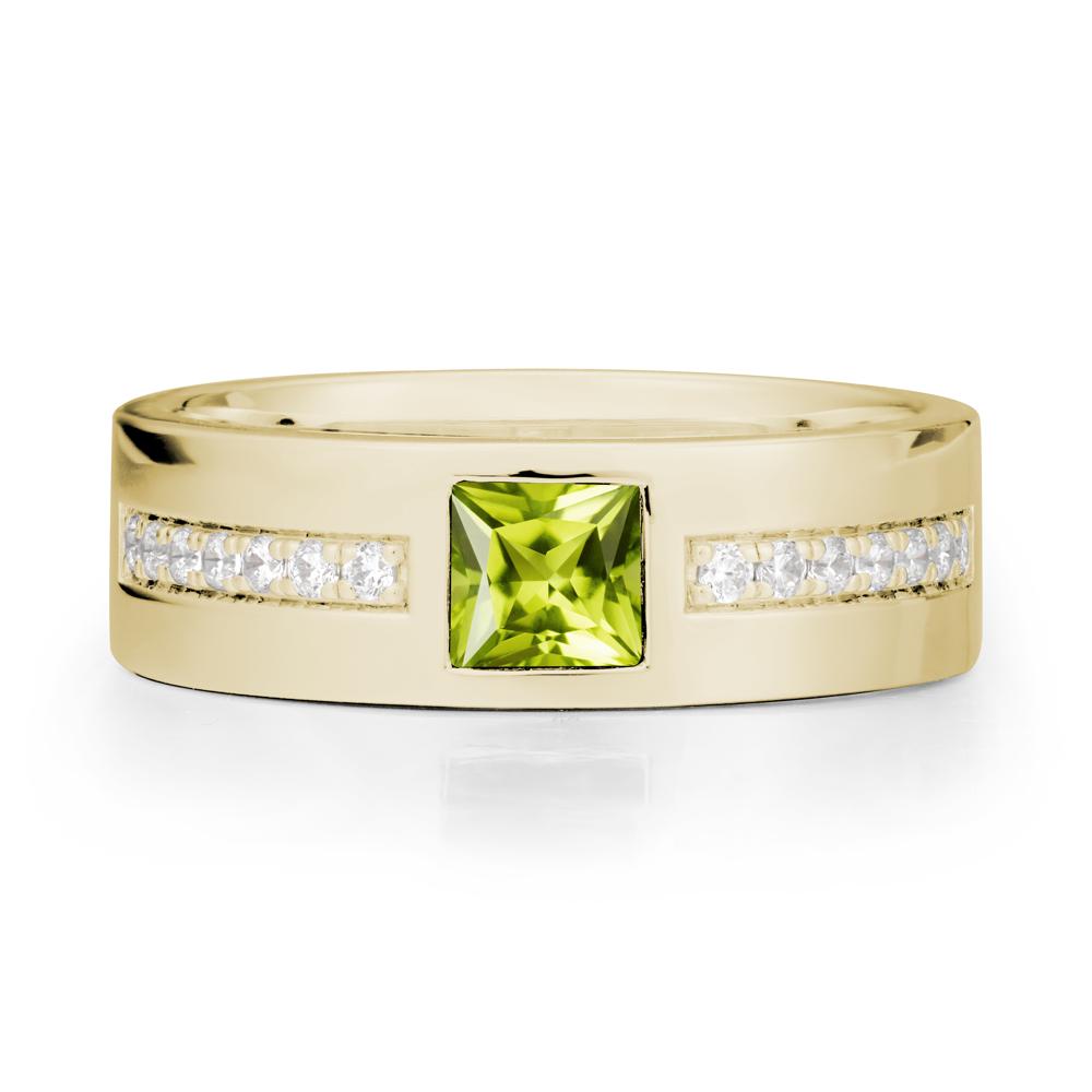 Men Wide Band Square Peridot Ring - LUO Jewelry #metal_14k yellow gold