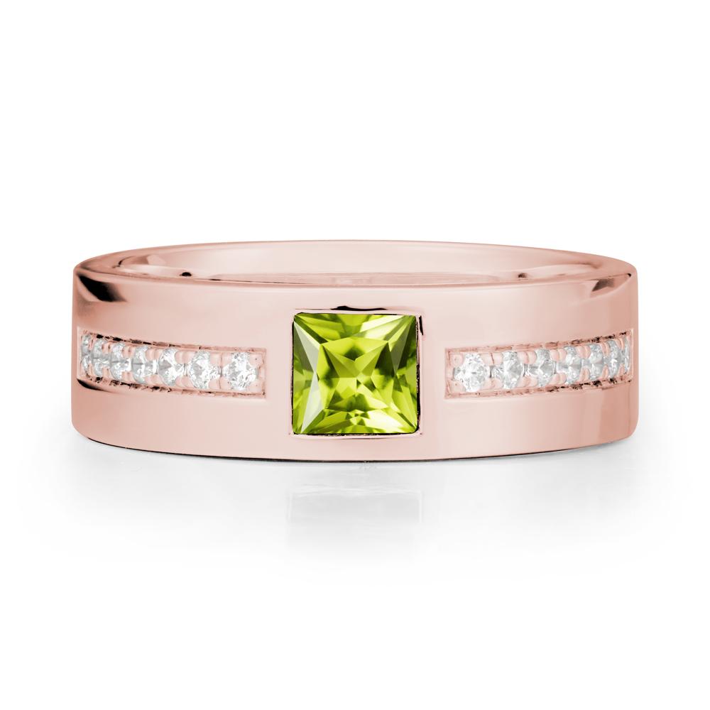 Men Wide Band Square Peridot Ring - LUO Jewelry #metal_18k rose gold