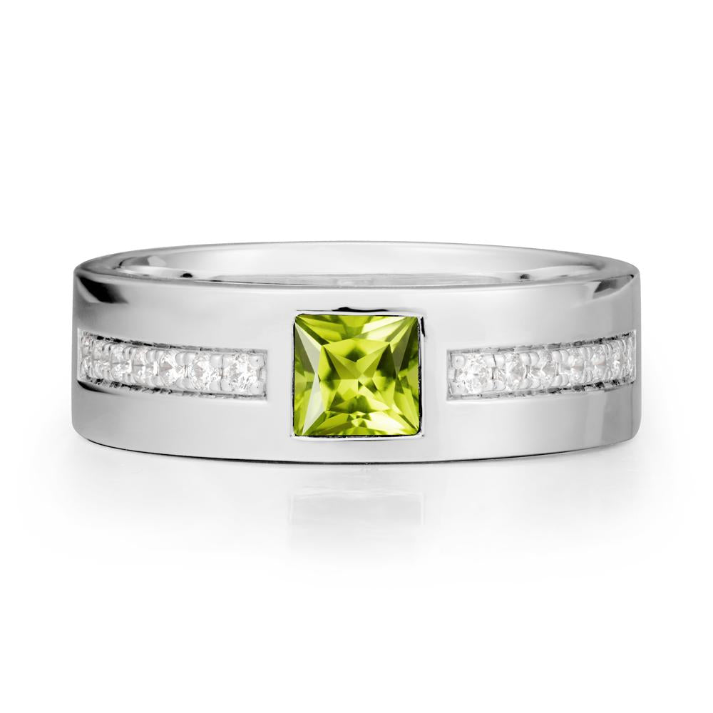 Men Wide Band Square Peridot Ring - LUO Jewelry #metal_18k white gold