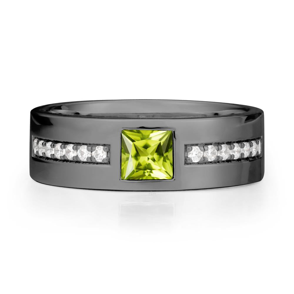Men Wide Band Square Peridot Ring - LUO Jewelry #metal_black finish sterling silver