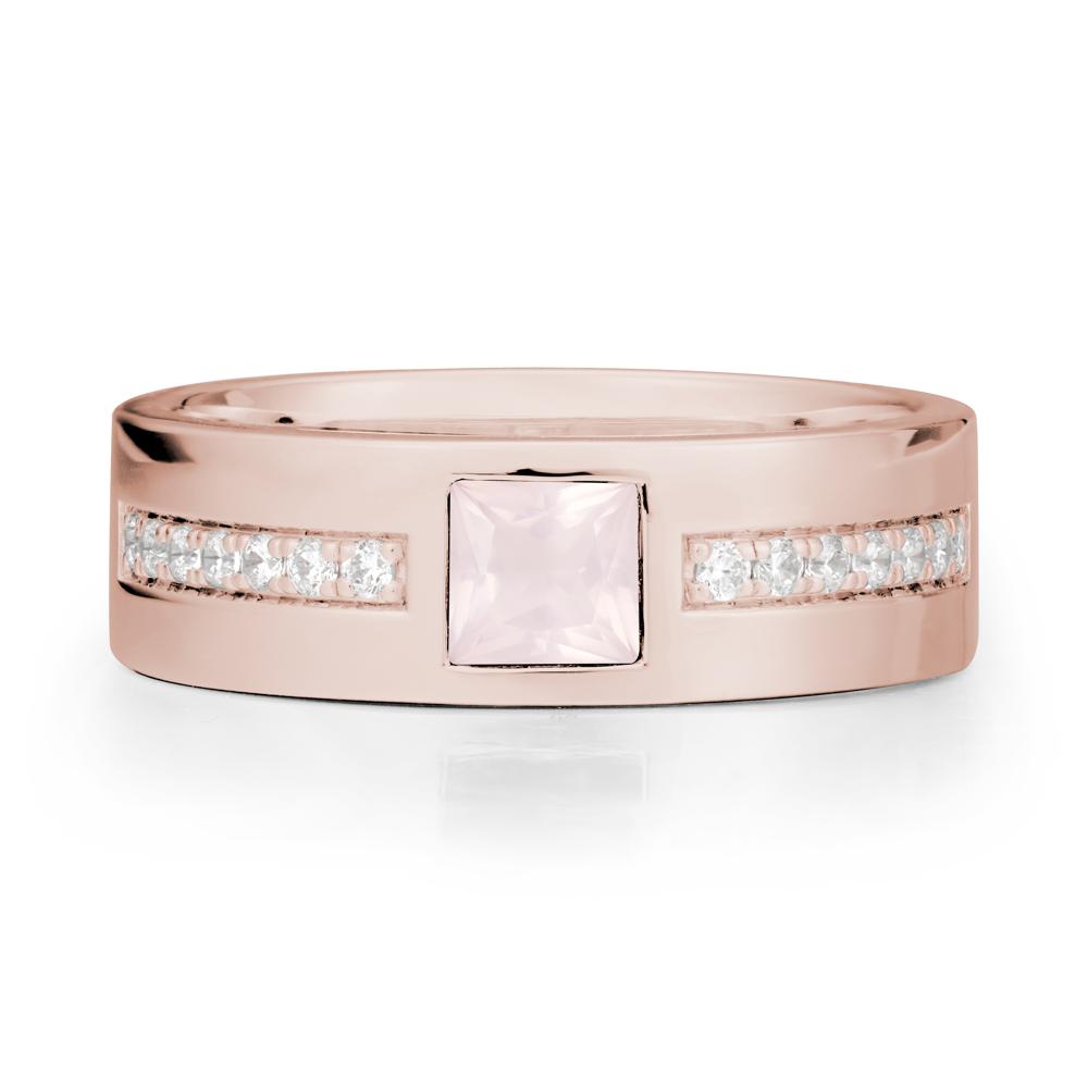 Square Rose Quartz Ring with Pav茅 Gems Band - LUO Jewelry #metal_14k rose gold