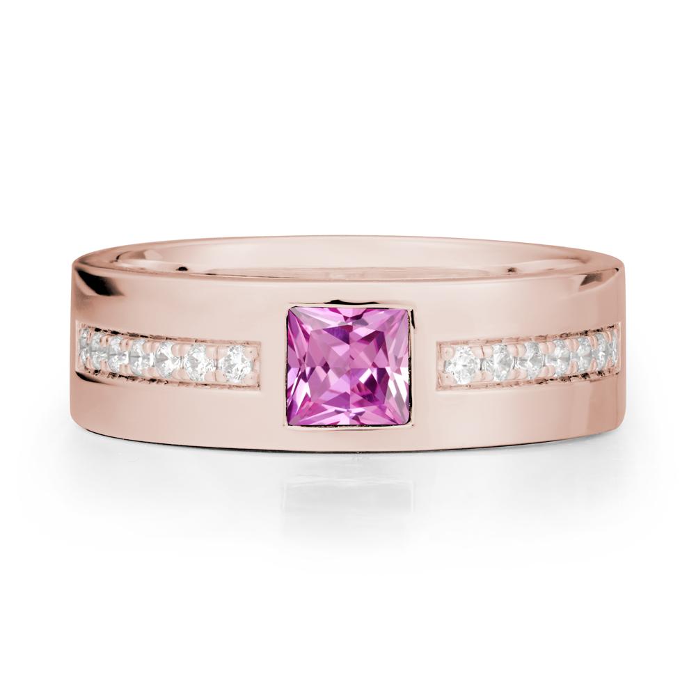 Men Wide Band Square Pink Sapphire Ring - LUO Jewelry #metal_14k rose gold